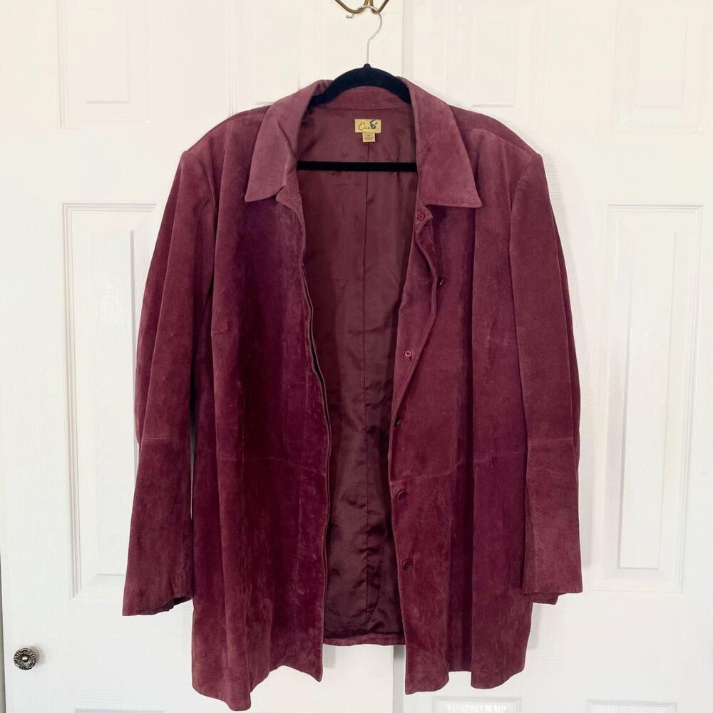 Caslon Early 2000's Burgundy / Berry Purple Red Genuine Leather Suede Jacket 3XL